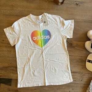 Adidas White Rainbow PRIDE Heart Tee